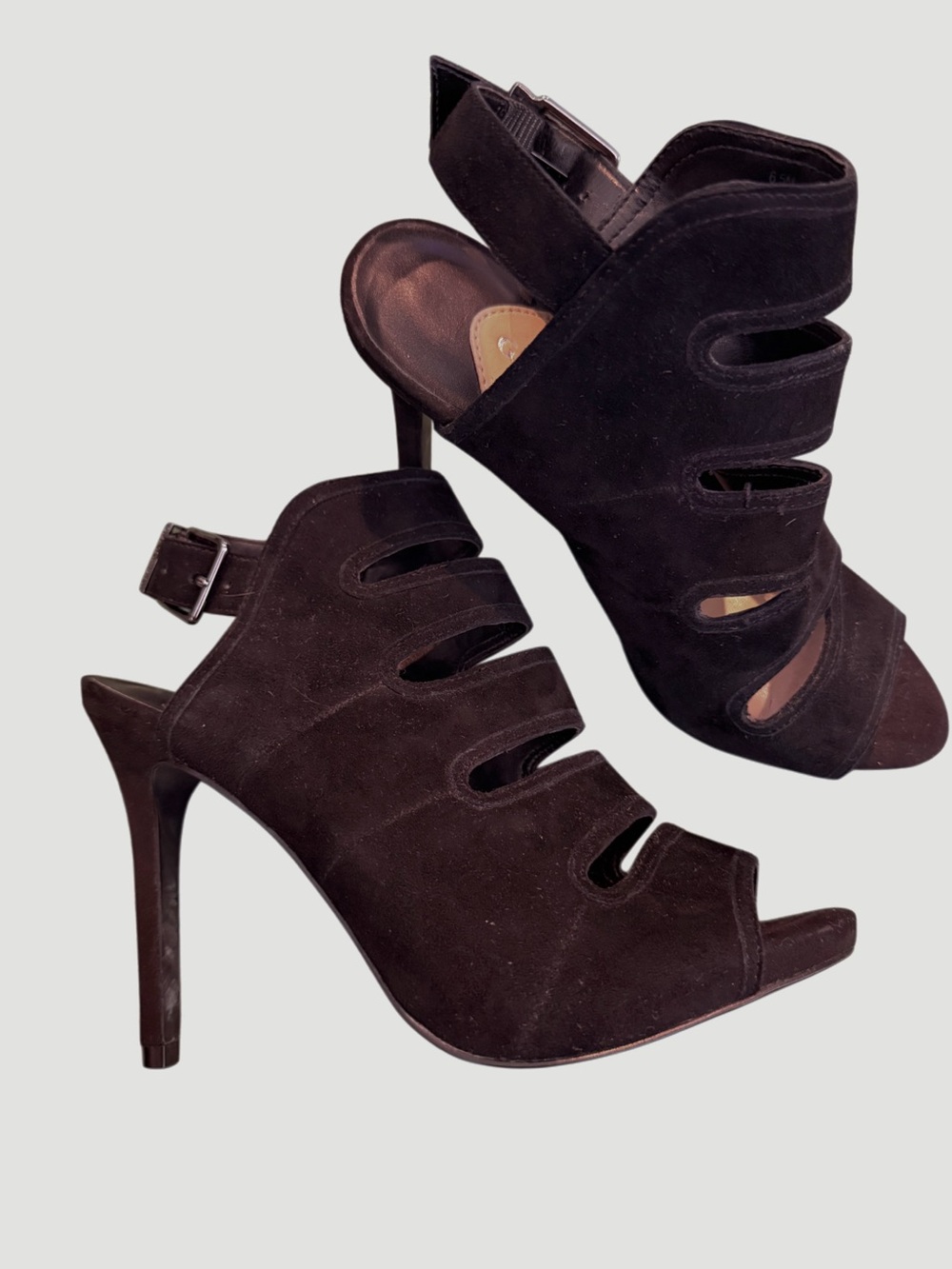 Gianni Bini Leather & Black Suede Cutout Peep-Toe High Heel Sandals